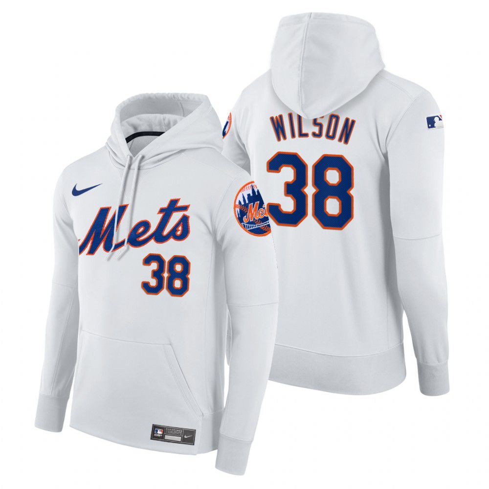 Men New York Mets #38 Wilson white home hoodie 2021 MLB Nike Jerseys